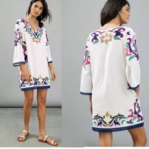 Anthropologie Maeve Olympia Embroidered Tunic Dress XS Long Sleeve Cotton Linen